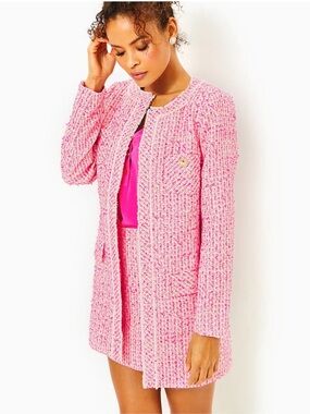 Lilly Pulitzer DASHIELLE JACKET, PINK PALMS FANTASY TWEED 00 nwt